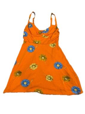 Urban Outfitters Size: S Women’s Orange Floral Spaghetti-Strap Mini Dress